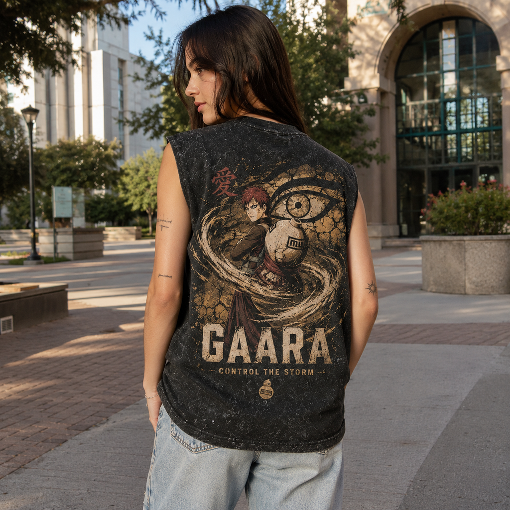 Gaara Naruto Anime Tank Top - Control The Storm Acid Wash Vest