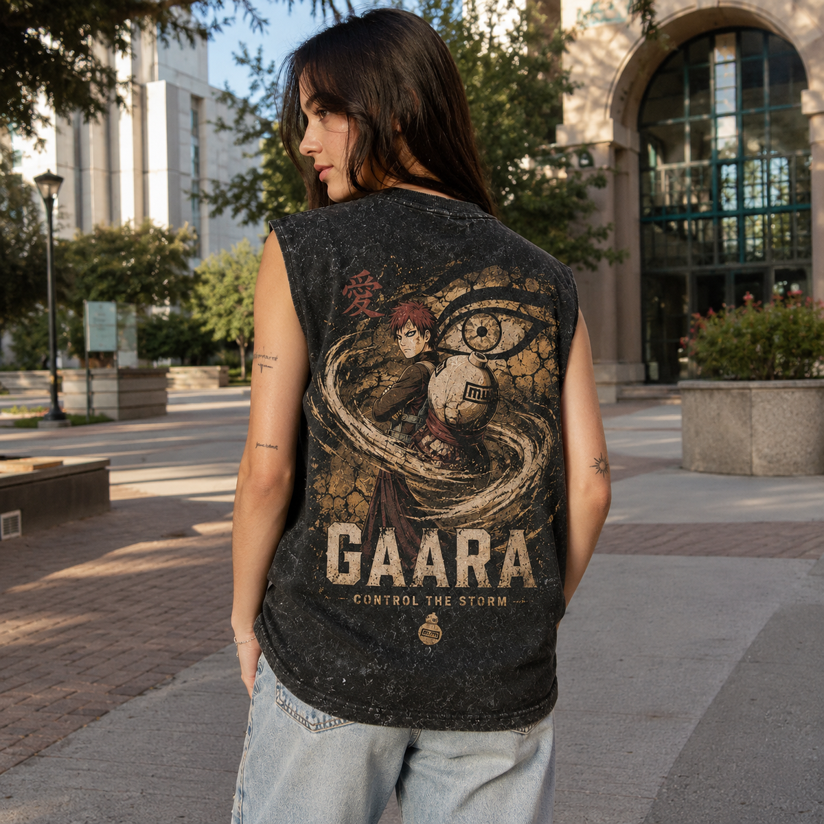 Gaara Naruto Anime Tank Top - Control The Storm Acid Wash Vest