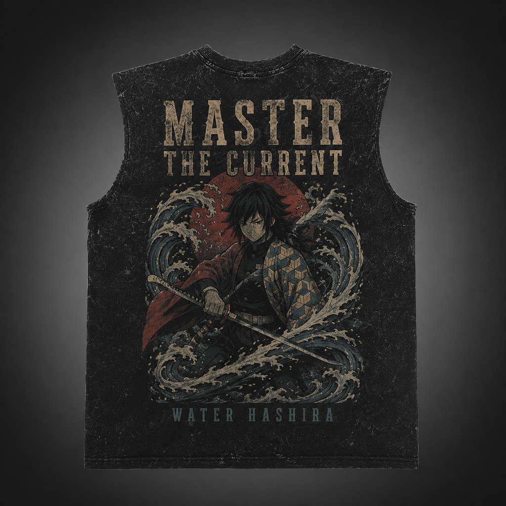 Giyu Tomioka Demon Slayer Anime Tank Top - Master The Current Acid Wash Vest