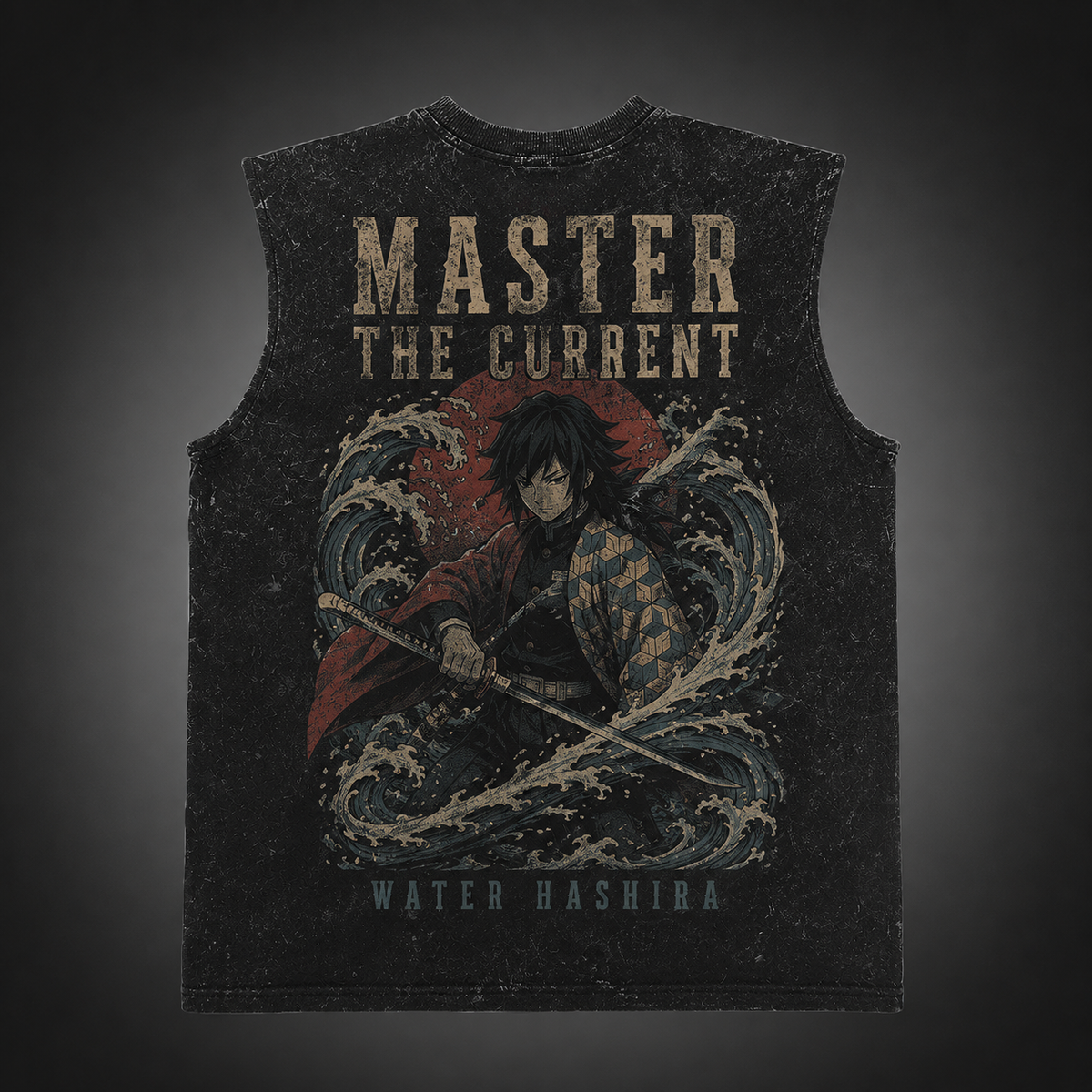 Giyu Tomioka Demon Slayer Anime Tank Top - Master The Current Acid Wash Vest