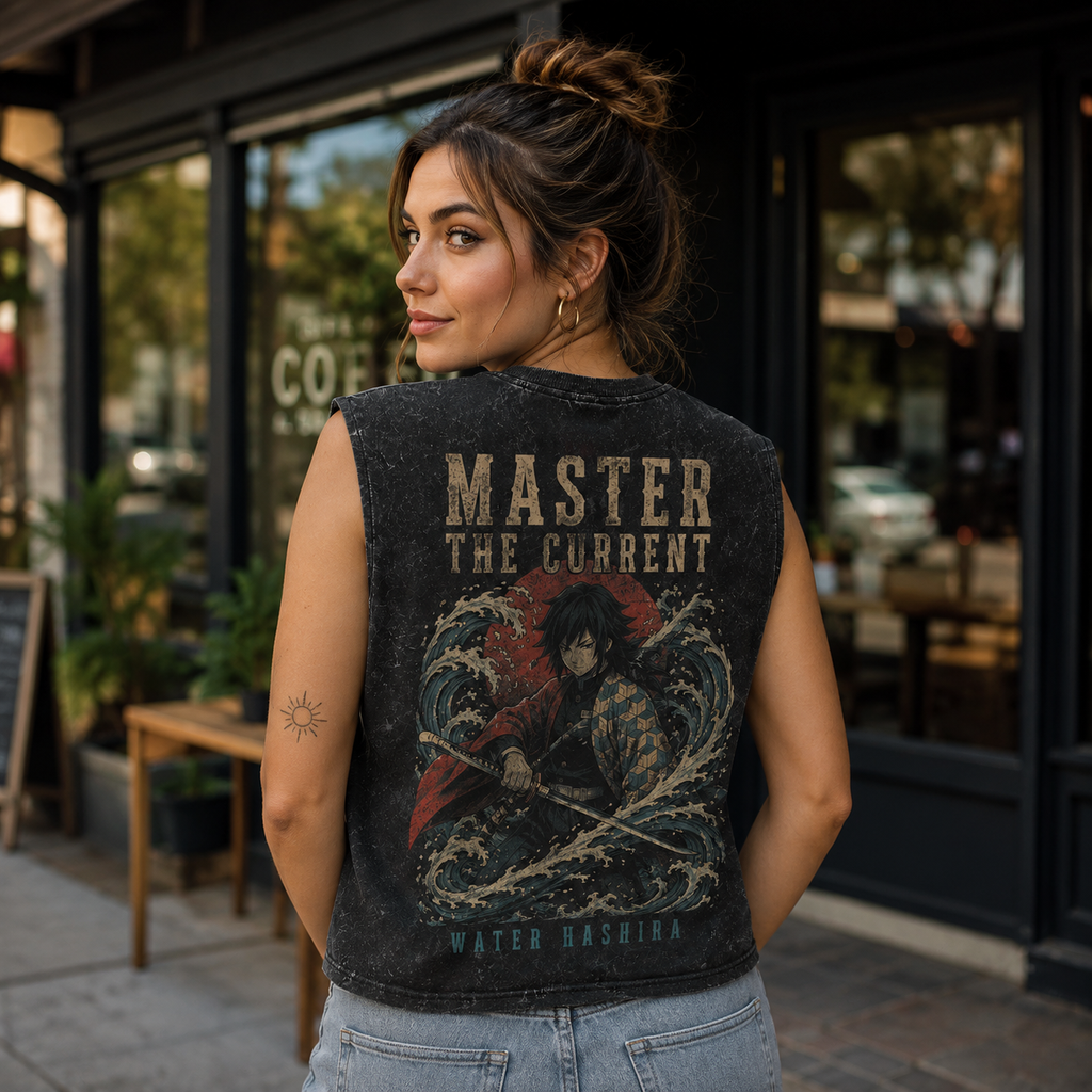 Giyu Tomioka Demon Slayer Anime Tank Top - Master The Current Acid Wash Vest