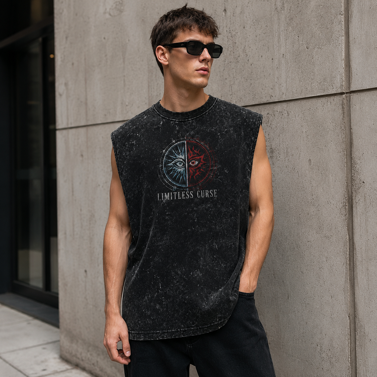 Gojo Satoru & Sukuna Jujutsu Kaisen Anime Tank Top - Honored Malevolent Acid Wash Vest