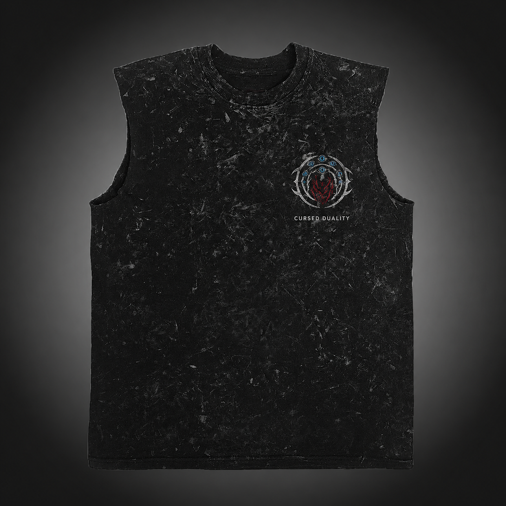Gojo Satoru & Sukuna Jujutsu Kaisen Anime Tank Top - Limitless Malevolent Acid Wash Vest