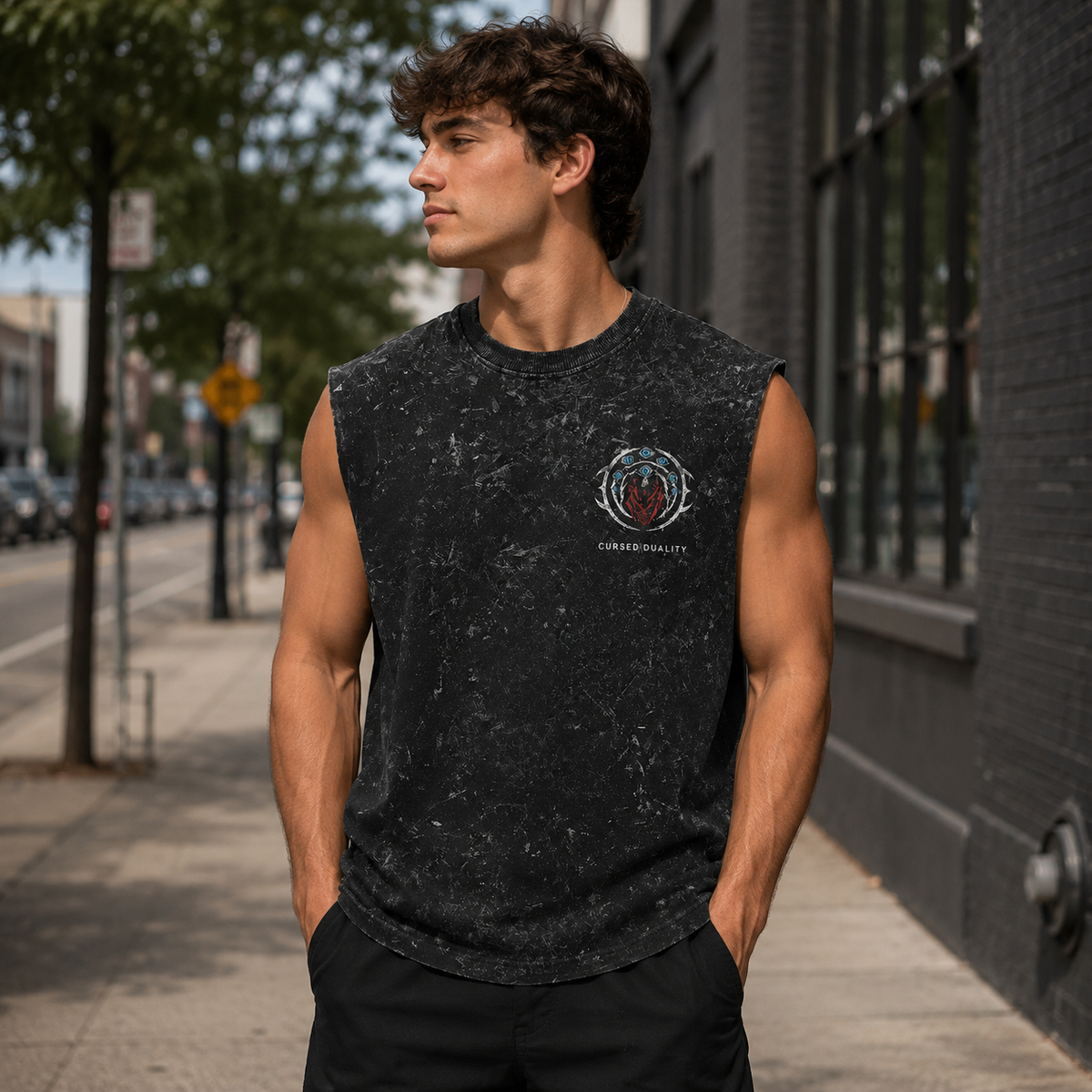 Gojo Satoru & Sukuna Jujutsu Kaisen Anime Tank Top - Limitless Malevolent Acid Wash Vest