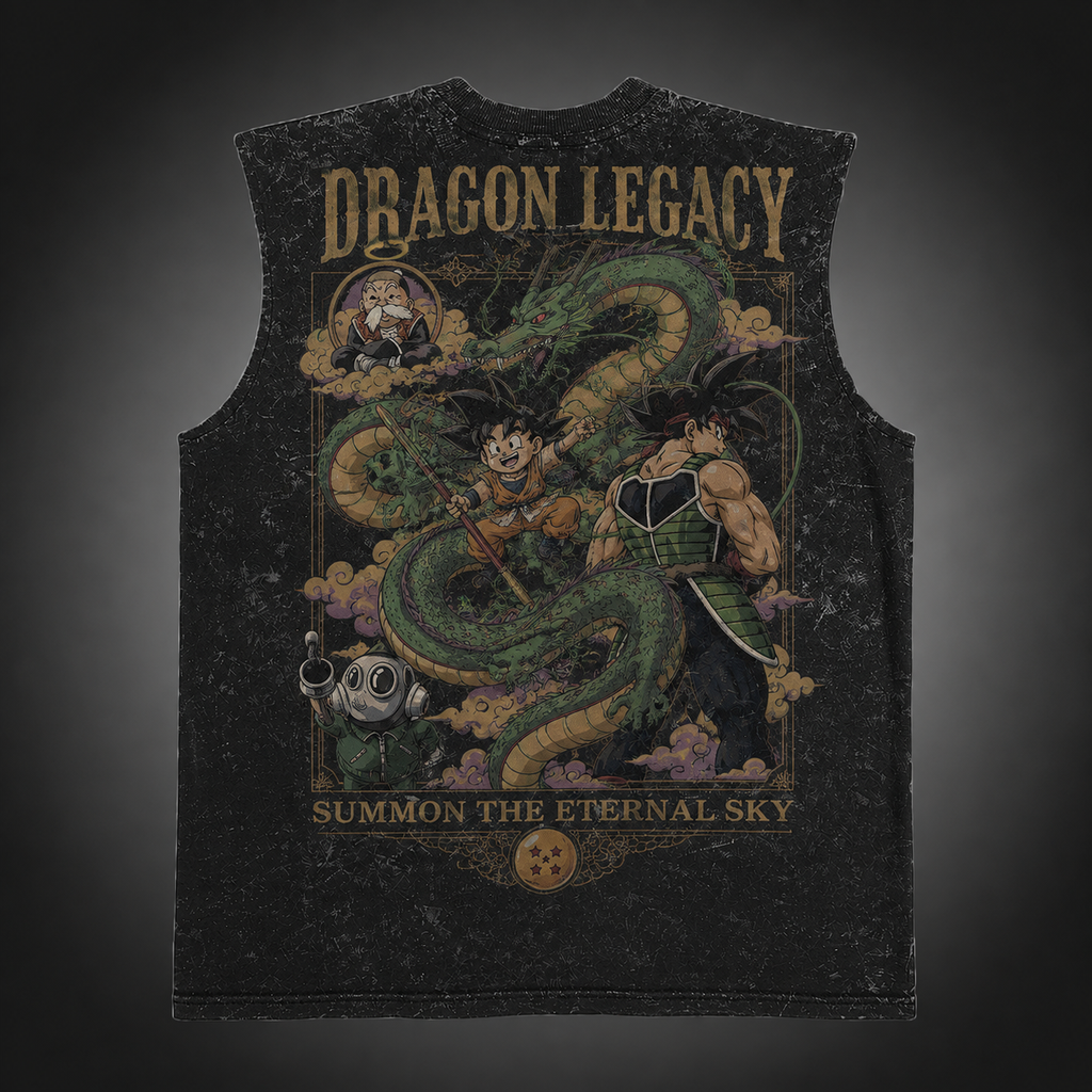 Goku & Bardock Dragon Ball Anime Tank Top - Dragon Legacy Acid Wash Vest