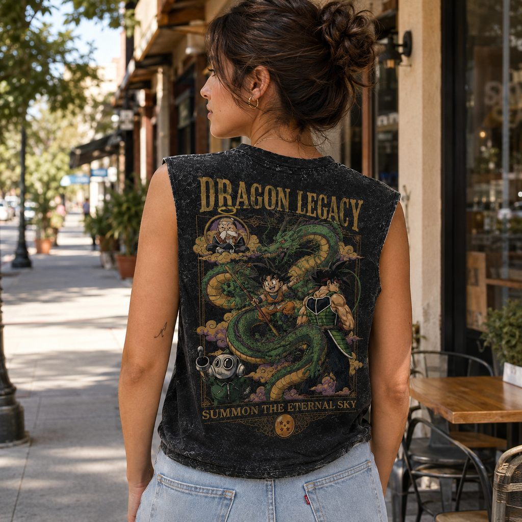 Goku & Bardock Dragon Ball Anime Tank Top - Dragon Legacy Acid Wash Vest