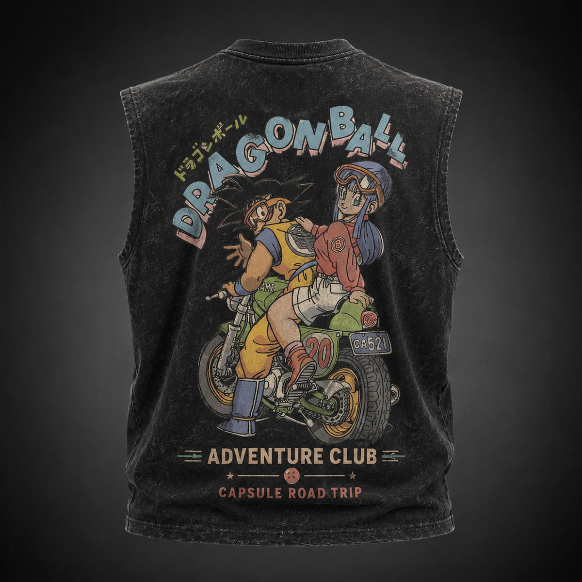 Goku & Bulma Dragon Ball Anime Tank Top - Capsule Road Trip Acid Wash Vest
