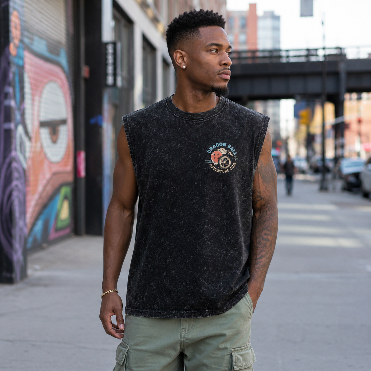 Goku & Bulma Dragon Ball Anime Tank Top - Capsule Road Trip Acid Wash Vest