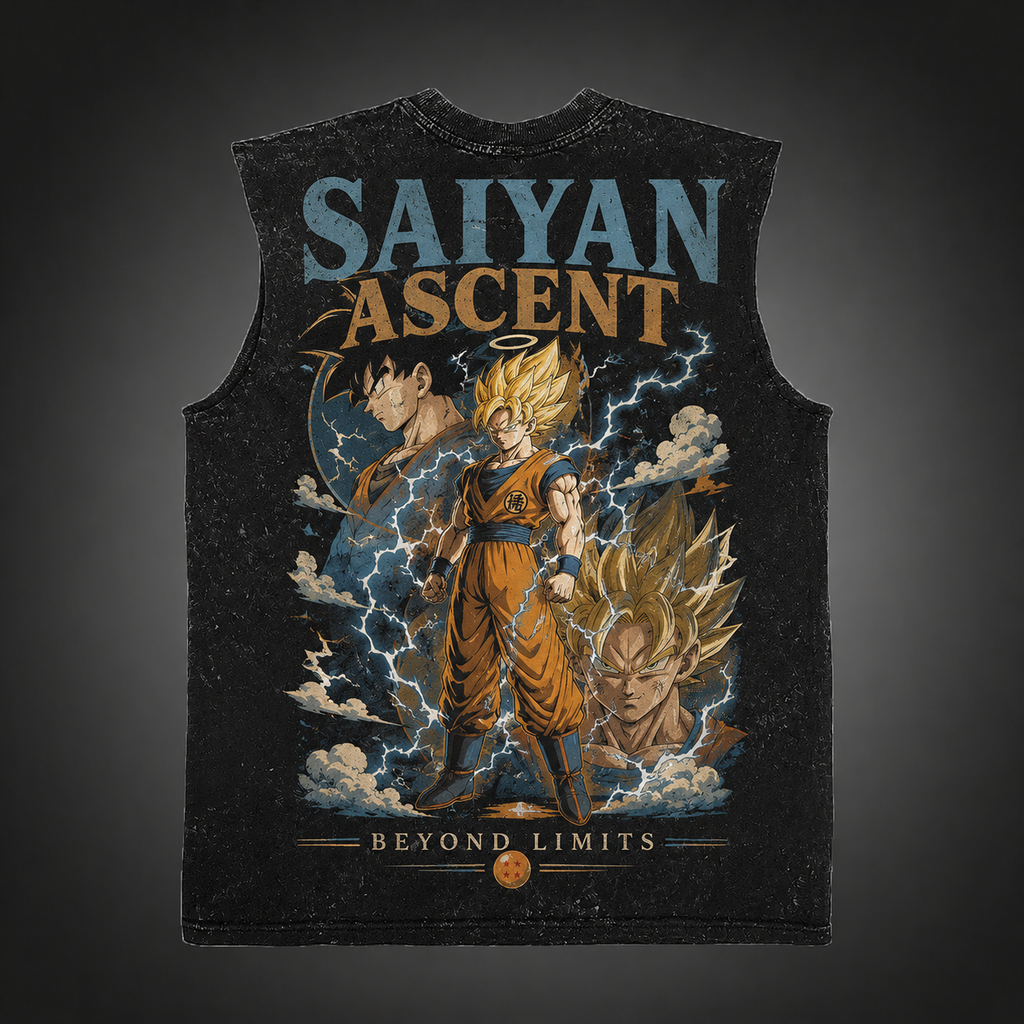 Goku & Gohan Dragon Ball Anime Tank Top - Saiyan Ascent Acid Wash Vest