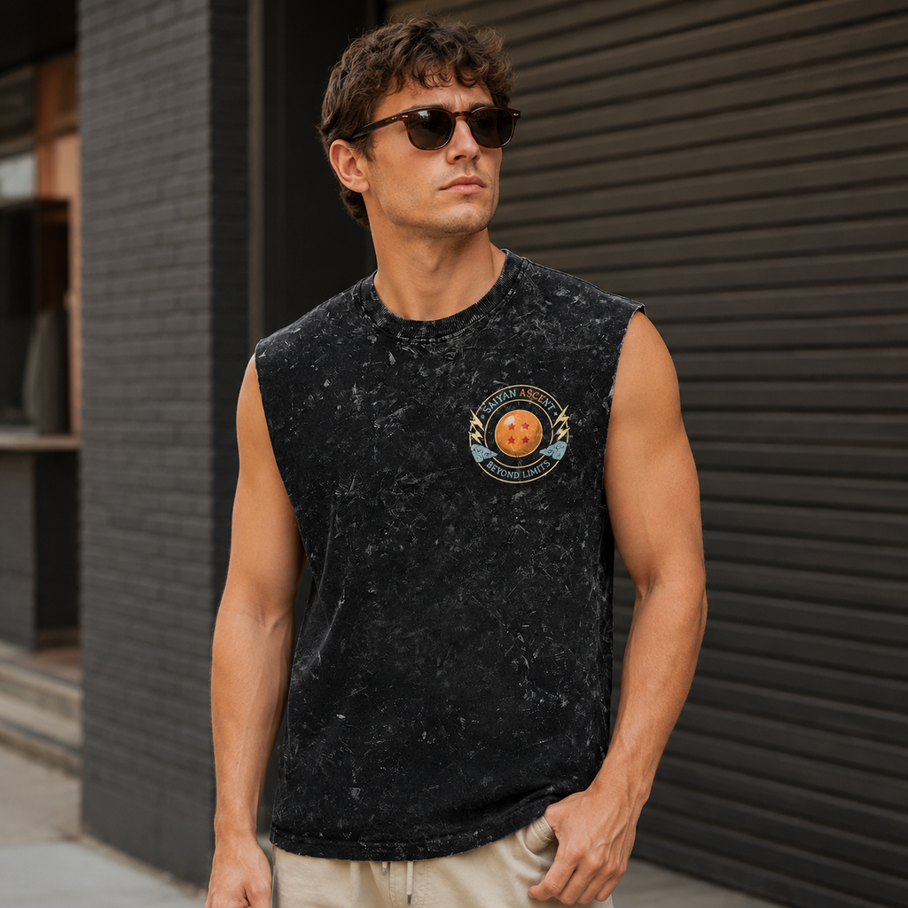 Goku & Gohan Dragon Ball Anime Tank Top - Saiyan Ascent Acid Wash Vest