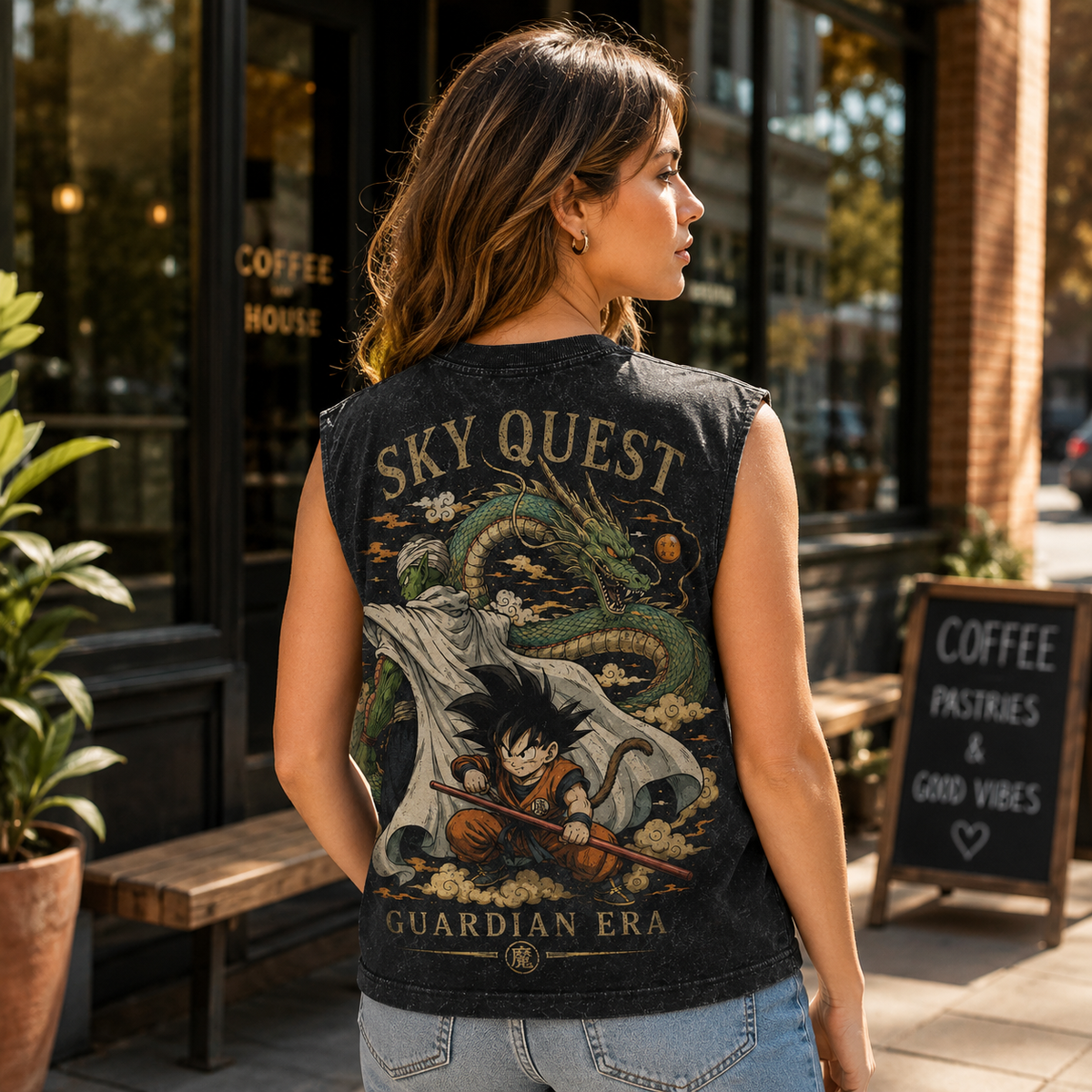 Goku & Piccolo Dragon Ball Anime Tank Top - Sky Quest Acid Wash Vest