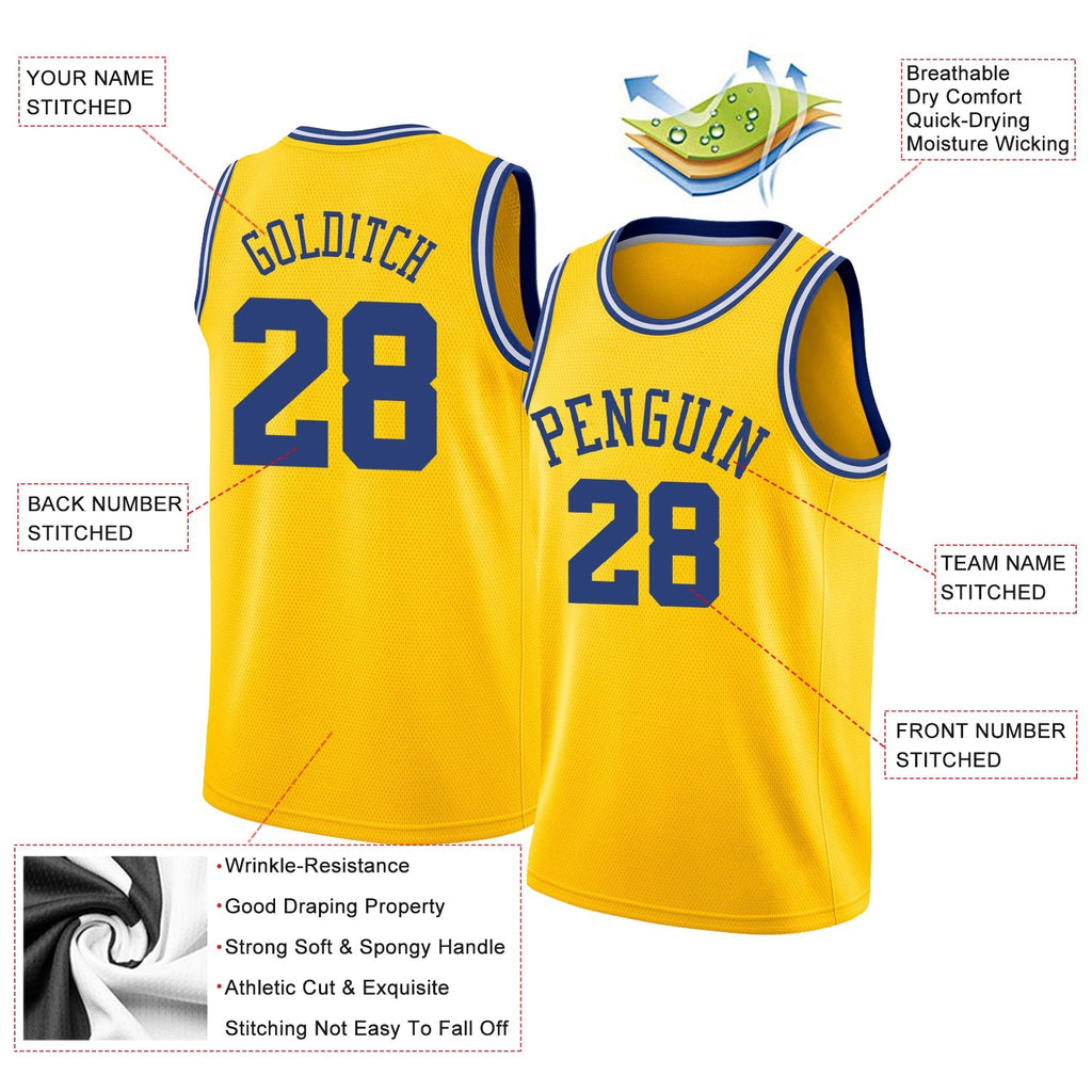Custom Basketball Jersey - Gold Royal-White Round Neck Rib-Knit