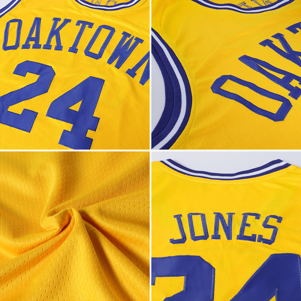 Custom Basketball Jersey - Gold Royal-White Round Neck Rib-Knit