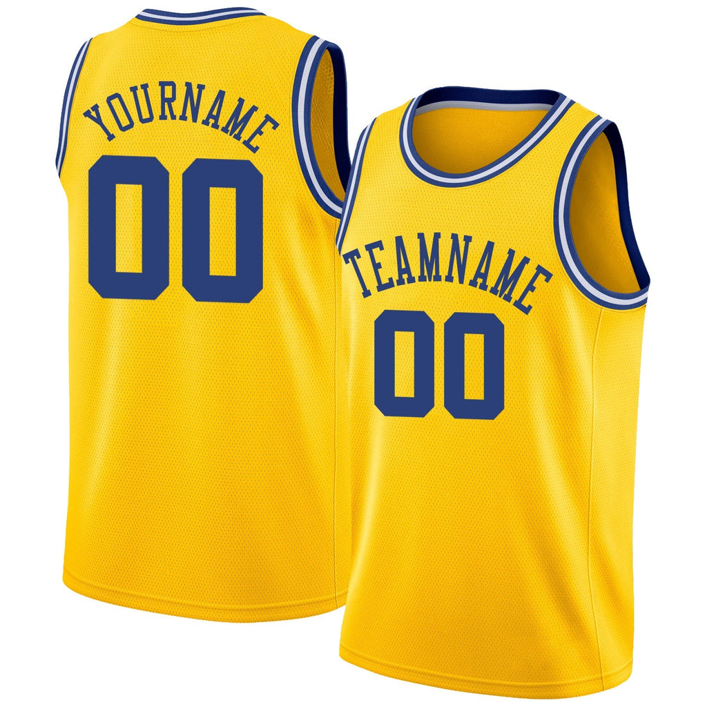 Custom Basketball Jersey - Gold Royal-White Round Neck Rib-Knit