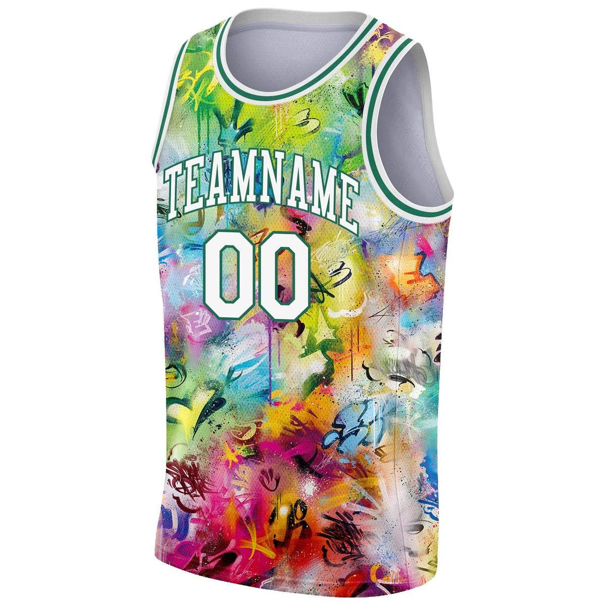 Custom Basketball Jersey - Scratch Graffiti Pattern White-Kelly Green 3D