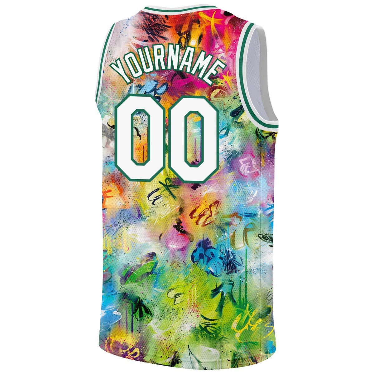 Custom Basketball Jersey - Scratch Graffiti Pattern White-Kelly Green 3D