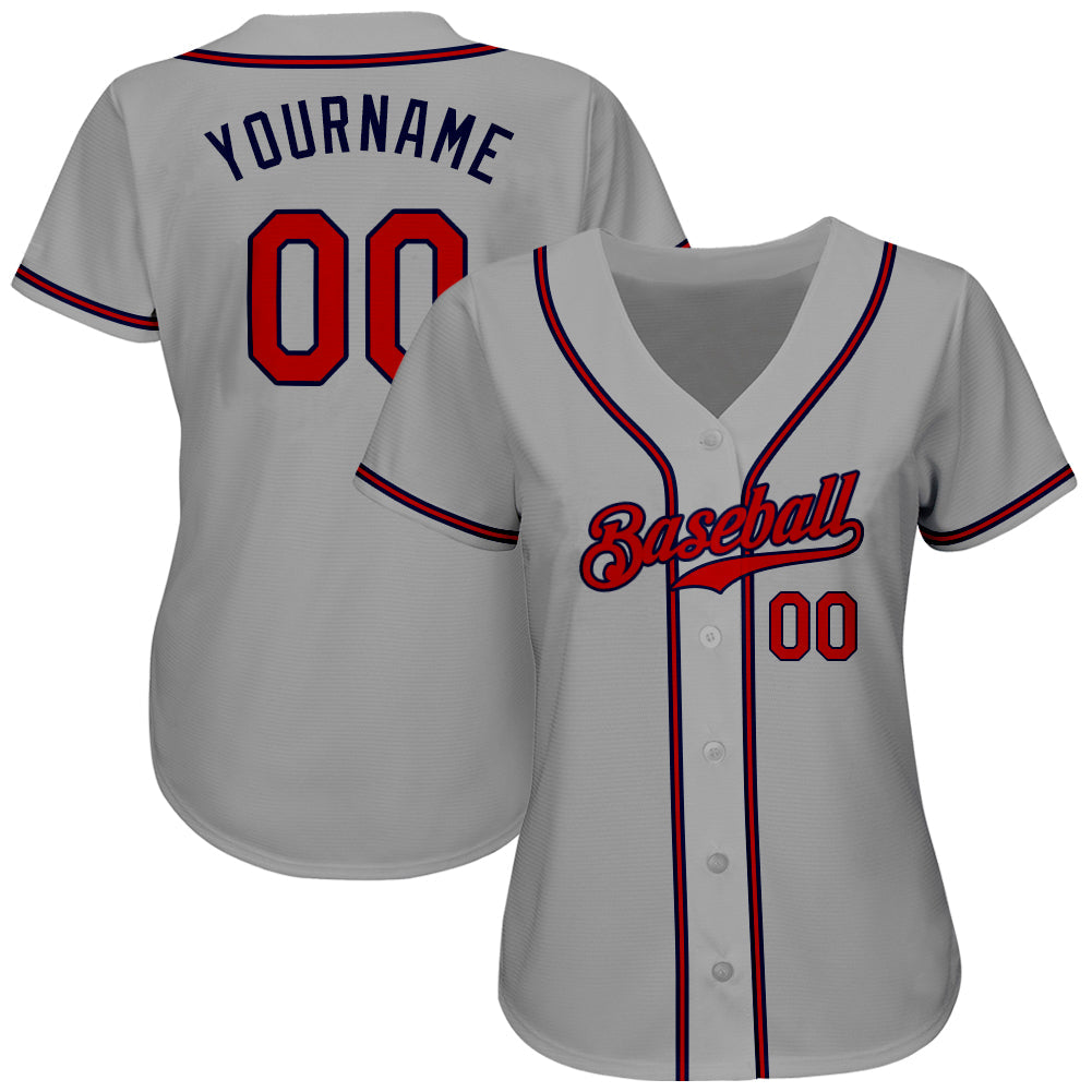 Custom Baseball Jersey - Gray Red-Navy