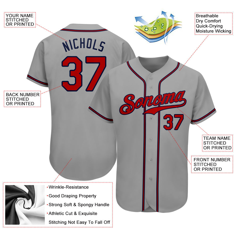 Custom Baseball Jersey - Gray Red-Navy