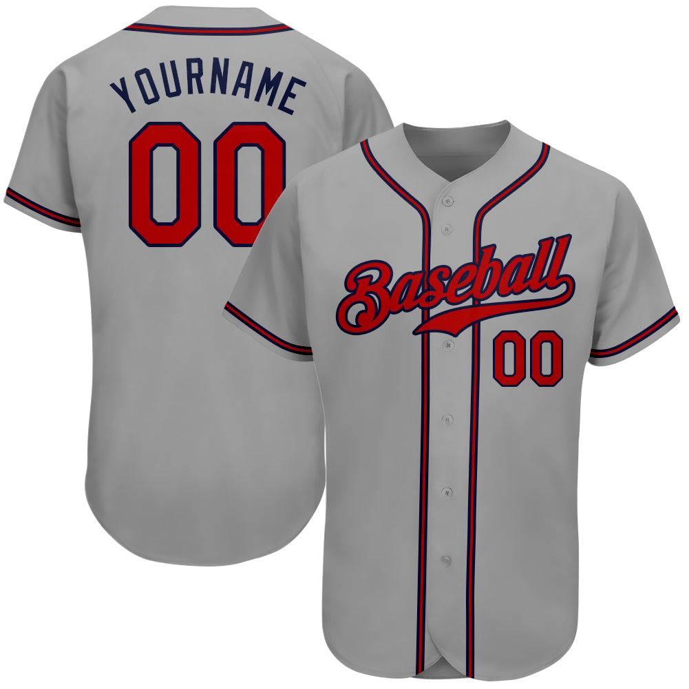 Custom Baseball Jersey - Gray Red-Navy