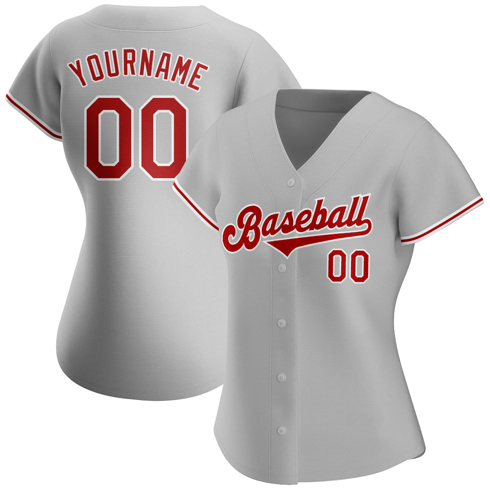 Custom Baseball Jersey - Gray Red-White