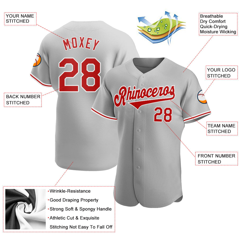 Custom Baseball Jersey - Gray Red-White