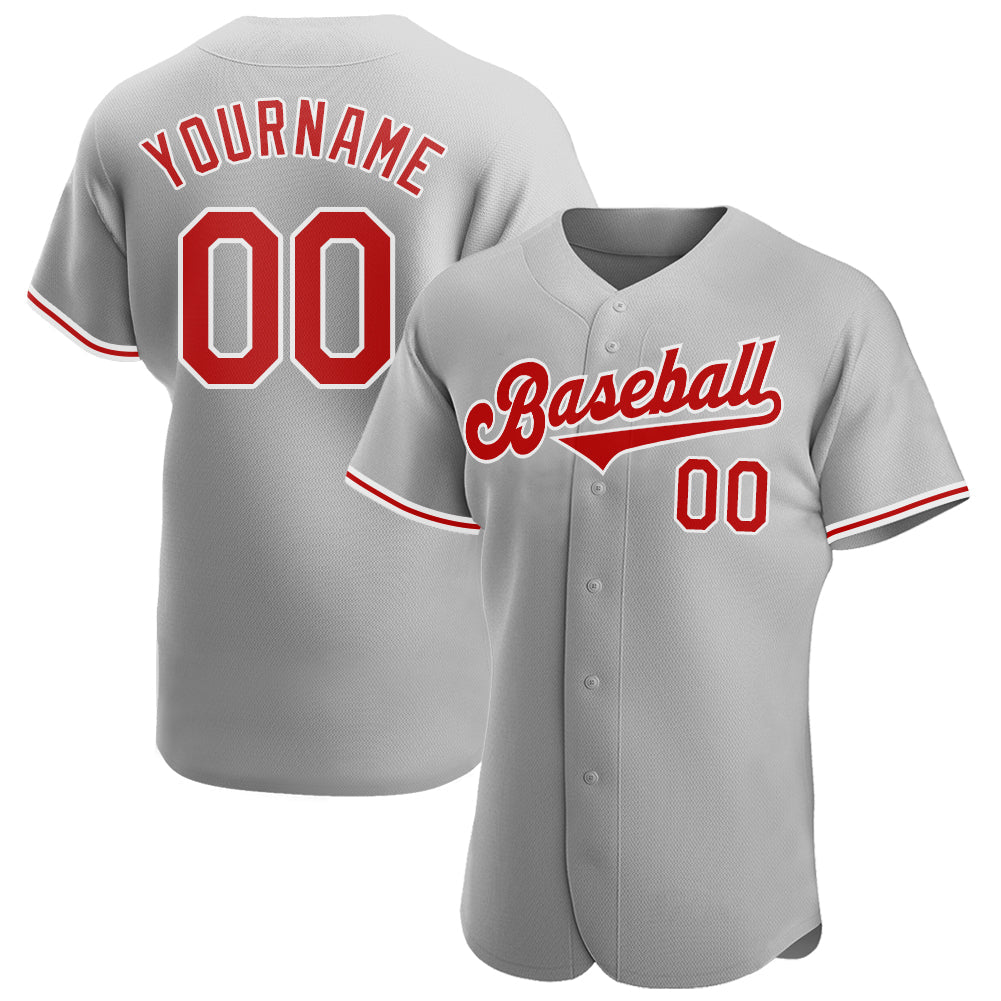 Custom Baseball Jersey - Gray Red-White