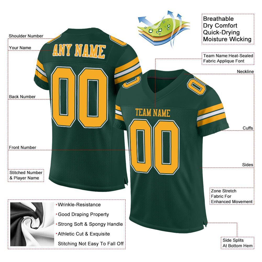 Custom Football Jersey - Green Gold-White Mesh - Style Green0001