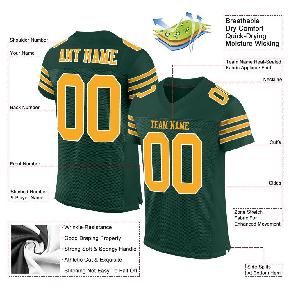 Custom Football Jersey - Green Gold-White Mesh - Style Green0005
