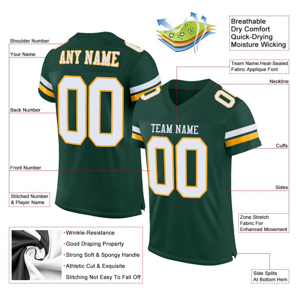 Custom Football Jersey - Green White-Gold Mesh - Style Green0017