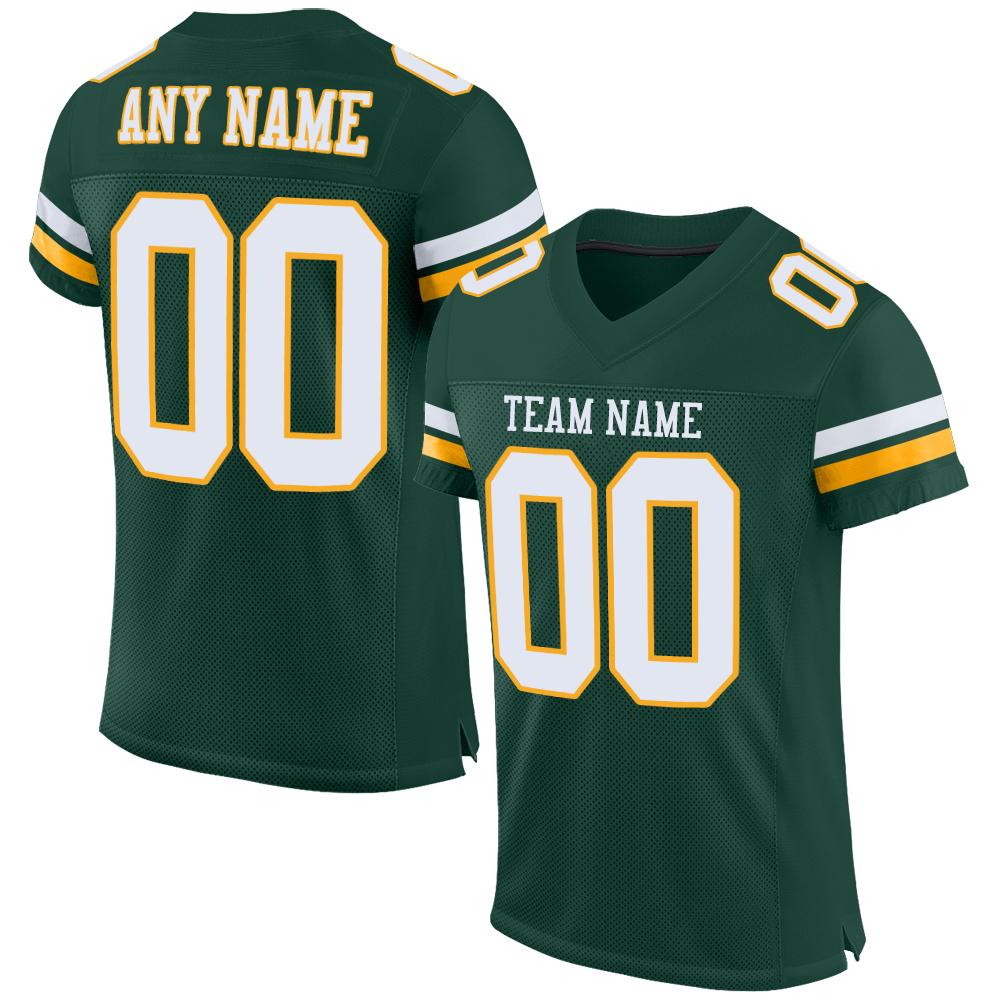 Custom Football Jersey - Green White-Gold Mesh - Style Green0017