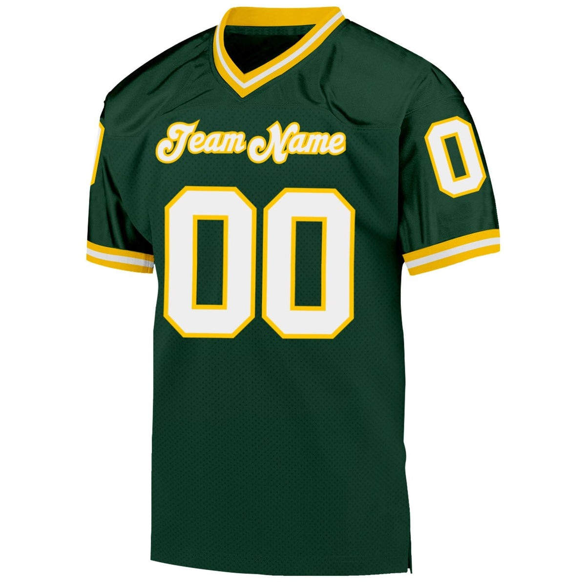 Custom Football Jersey - Green White-Gold Mesh Throwback