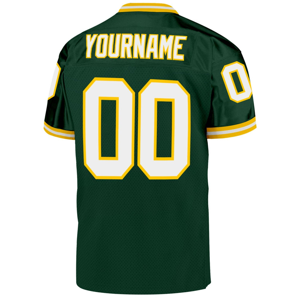 Custom Football Jersey - Green White-Gold Mesh Throwback
