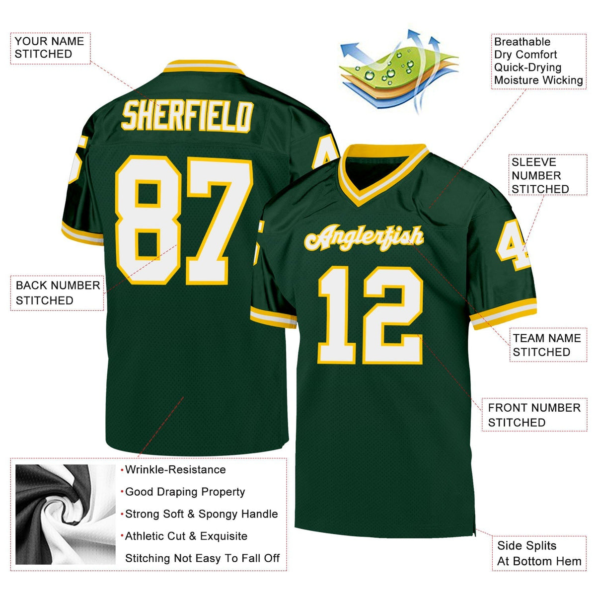 Custom Football Jersey - Green White-Gold Mesh Throwback