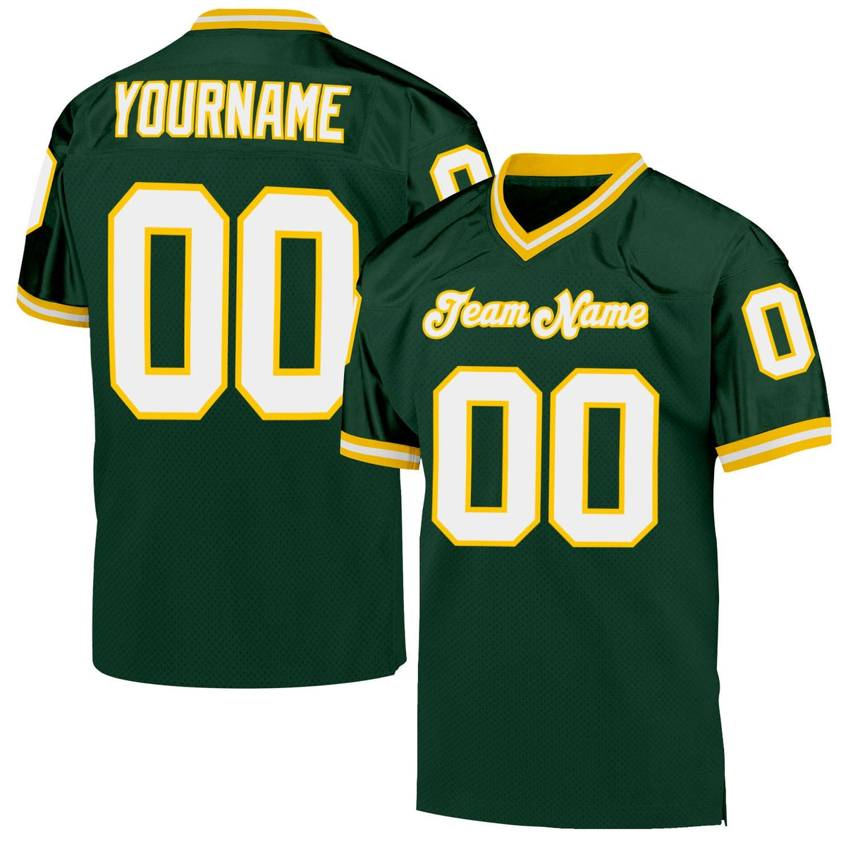 Custom Football Jersey - Green White-Gold Mesh Throwback
