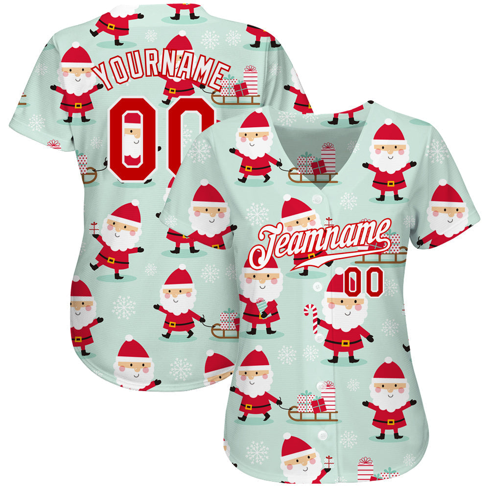 Custom Baseball Jersey - Green Red-White Christmas 3D