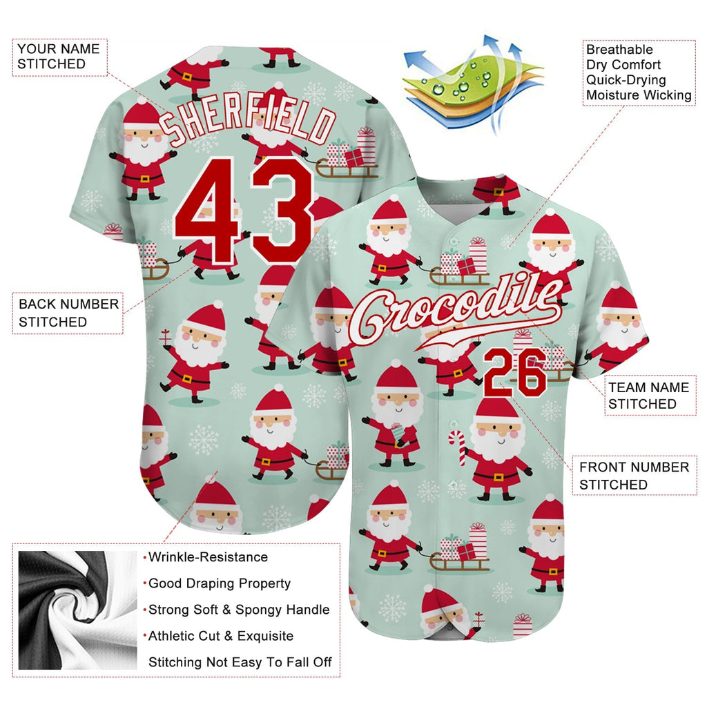 Custom Baseball Jersey - Green Red-White Christmas 3D