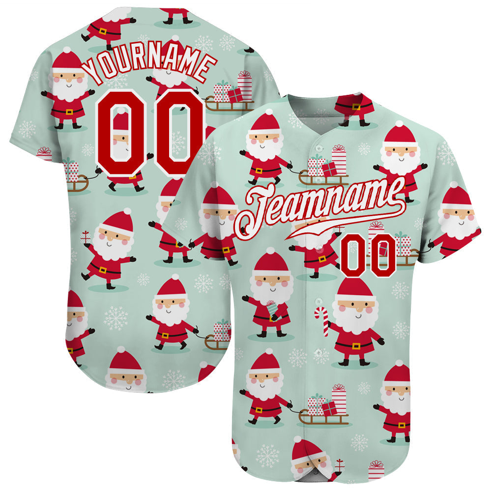 Custom Baseball Jersey - Green Red-White Christmas 3D