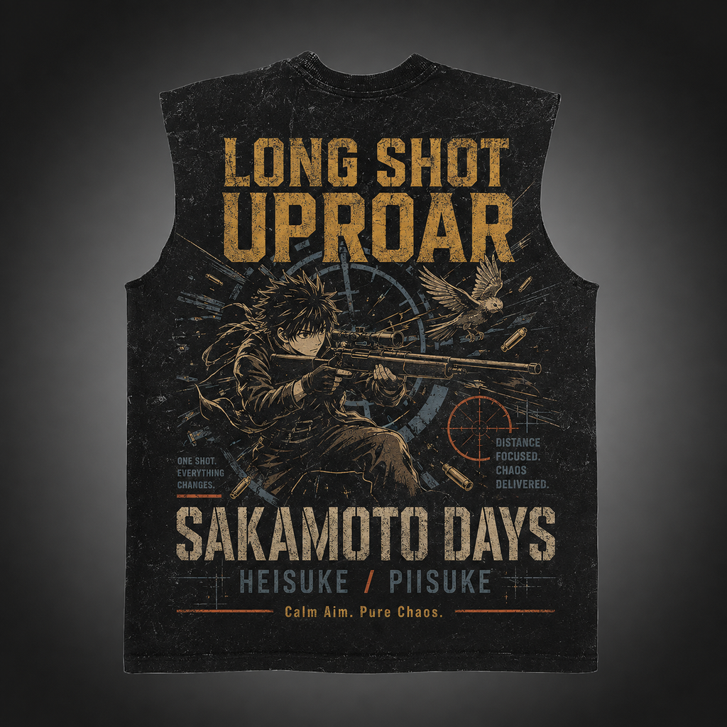 Heisuke Mashimo Sakamoto Days Anime Tank Top - Long Shot Uproar Acid Wash Vest