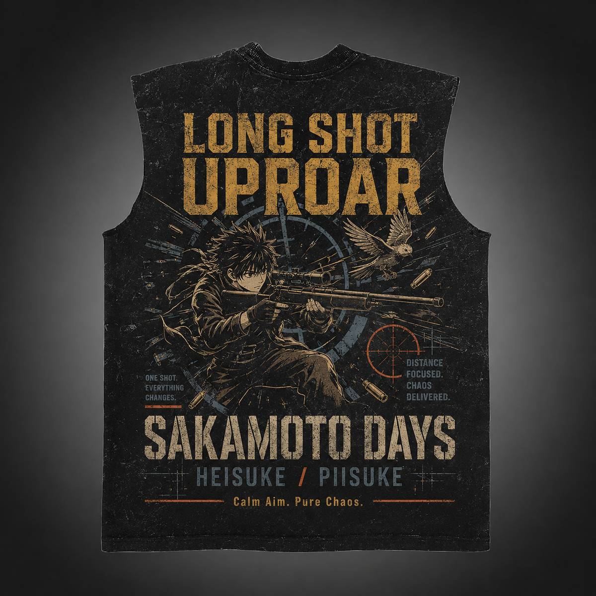 Heisuke Mashimo Sakamoto Days Anime Tank Top - Long Shot Uproar Acid Wash Vest