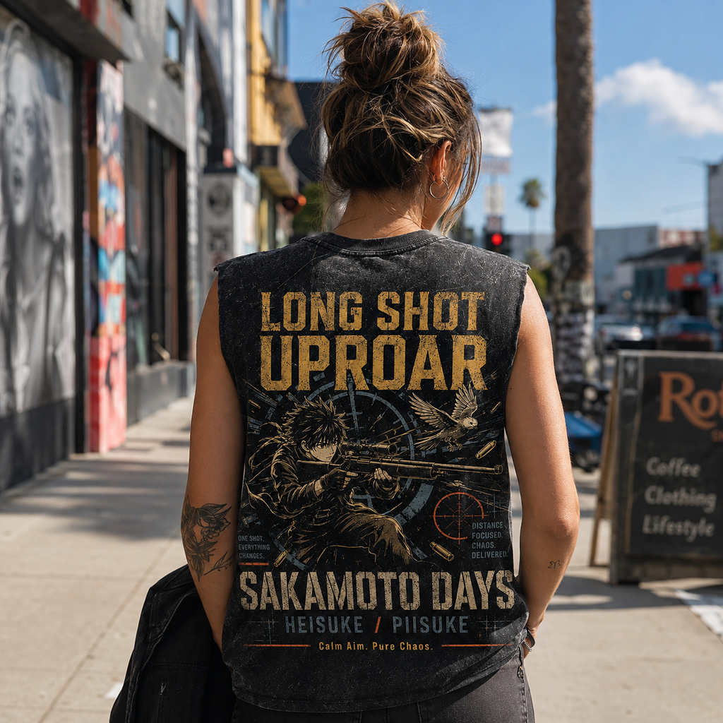 Heisuke Mashimo Sakamoto Days Anime Tank Top - Long Shot Uproar Acid Wash Vest