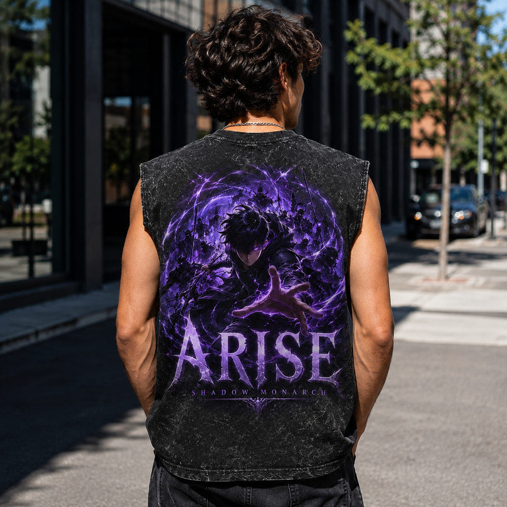 Igris Solo Leveling Anime Tank Top - Igris Shadow Commander Acid Wash Vest