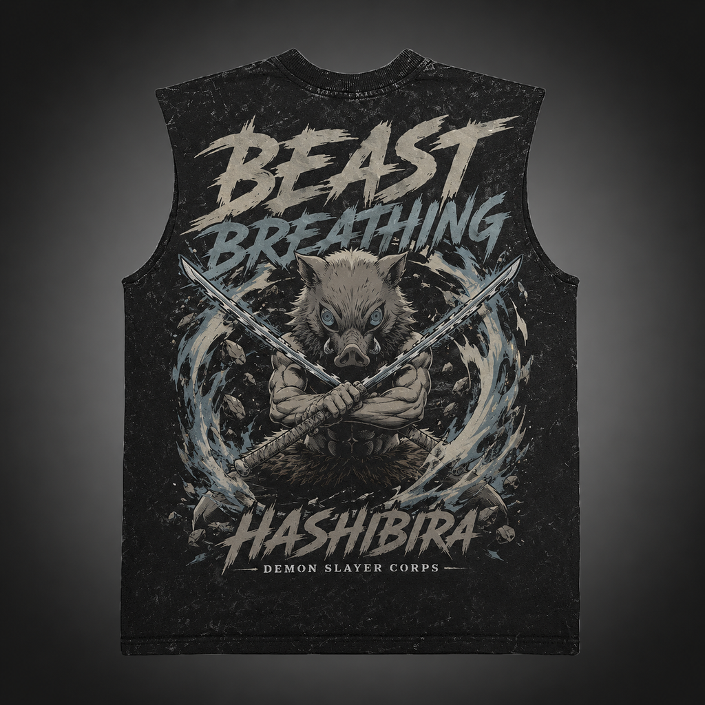 Inosuke Hashibira Demon Slayer Anime Tank Top - Beast Breathing Acid Wash Vest