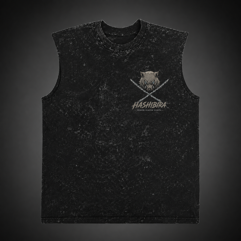 Inosuke Hashibira Demon Slayer Anime Tank Top - Beast Breathing Acid Wash Vest