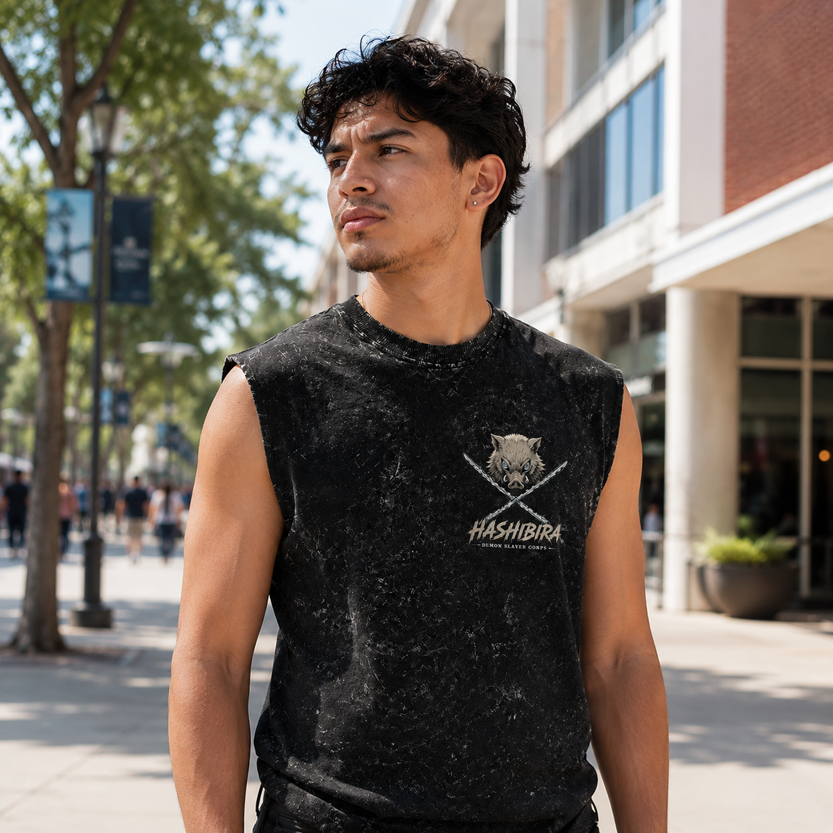 Inosuke Hashibira Demon Slayer Anime Tank Top - Beast Breathing Acid Wash Vest