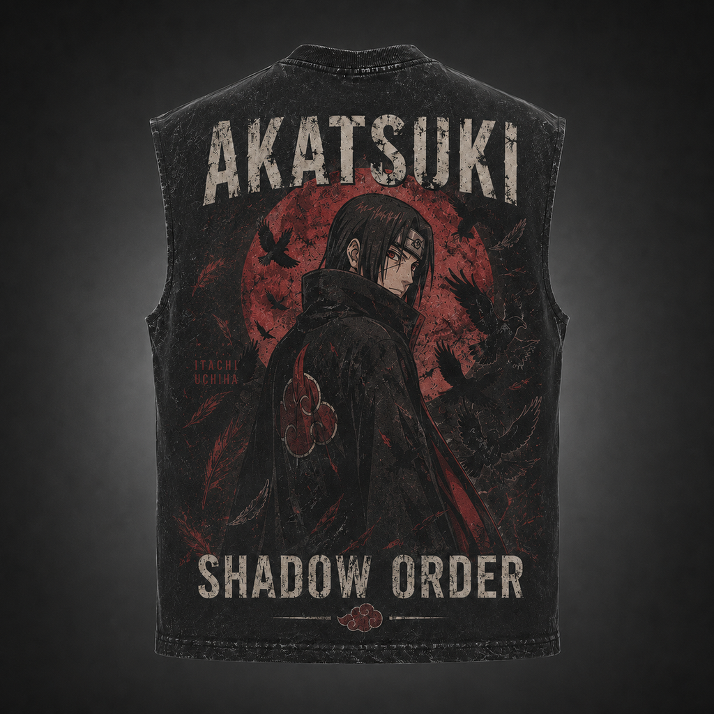 Itachi Uchiha Naruto Anime Tank Top - Akatsuki Shadow Order Acid Wash Vest
