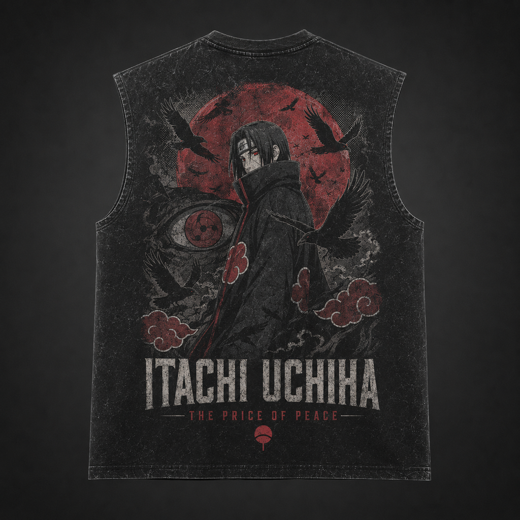 Itachi Uchiha Naruto Anime Tank Top - Itachi Crimson Moon Acid Wash Vest