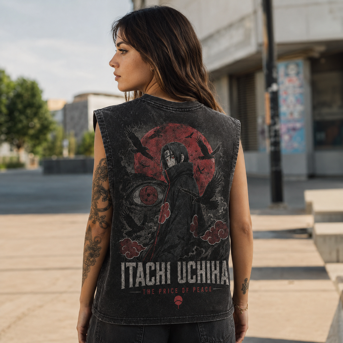 Itachi Uchiha Naruto Anime Tank Top - Itachi Crimson Moon Acid Wash Vest