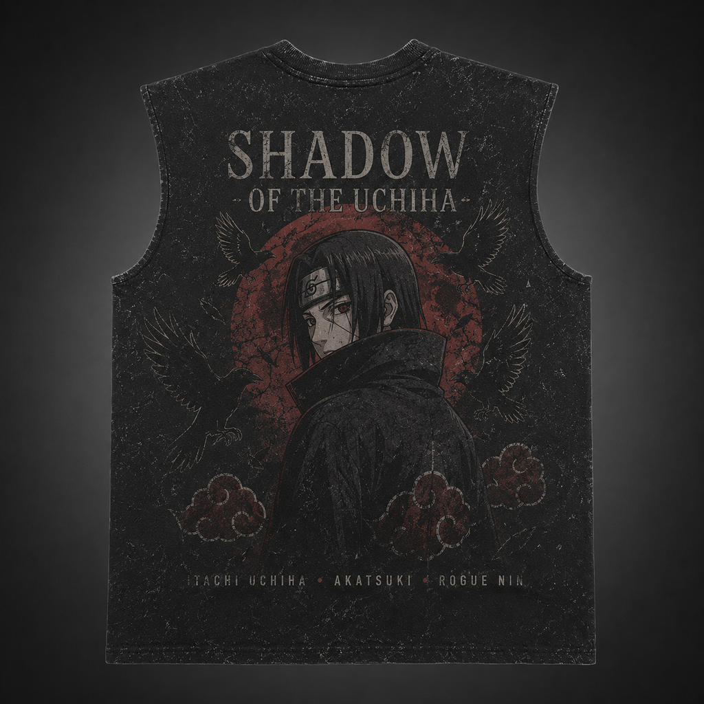 Itachi Uchiha Naruto Anime Tank Top - Shadow Of The Uchiha Acid Wash Vest