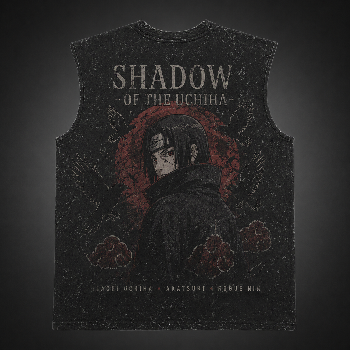 Itachi Uchiha Naruto Anime Tank Top - Shadow Of The Uchiha Acid Wash Vest