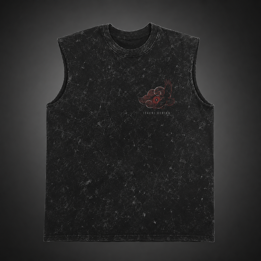 Itachi Uchiha Naruto Anime Tank Top - Shadow Of The Uchiha Acid Wash Vest